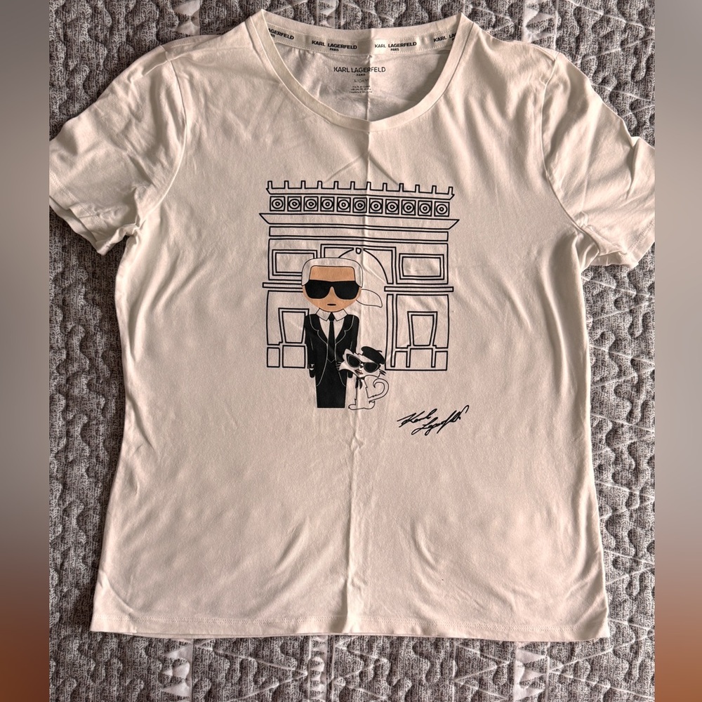 Karl Lagerfeld Cream V-Neck Tee